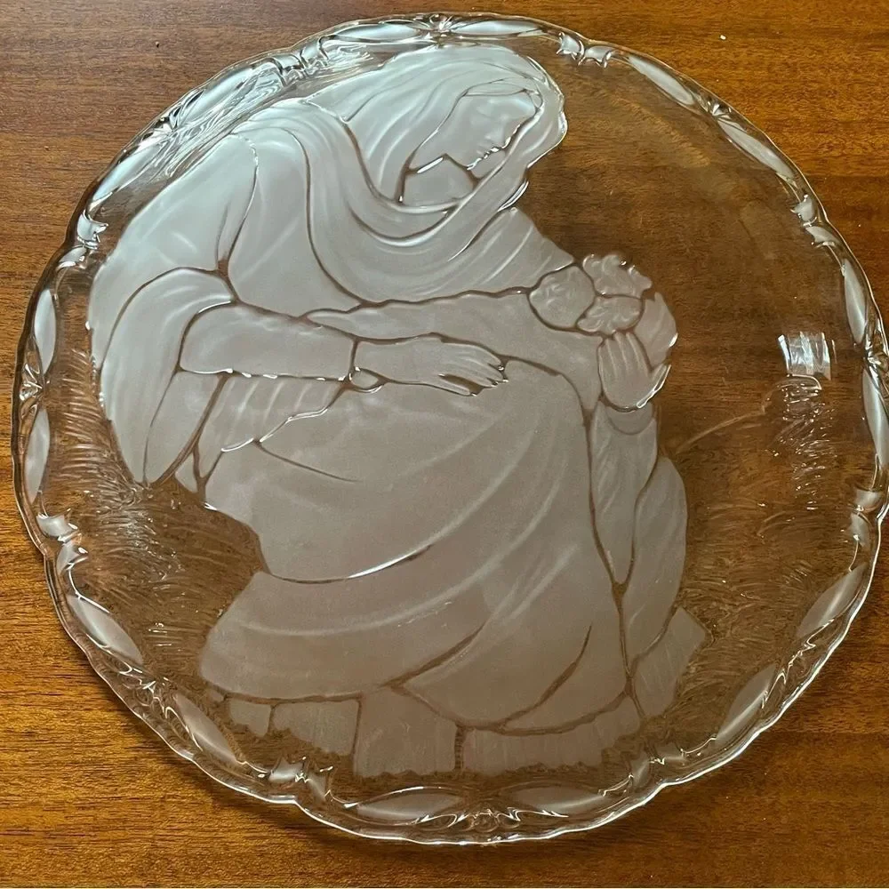 NIB MIKASA Madonna And Child Glass Frosted Serving Platter 15” Religious Holiday